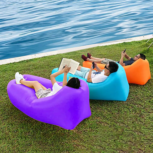 Oppblåsbar sofa sammenleggbar salong sofa soveseng bærbar strand sofa lat sengestol camping luft madrass hagemøbler