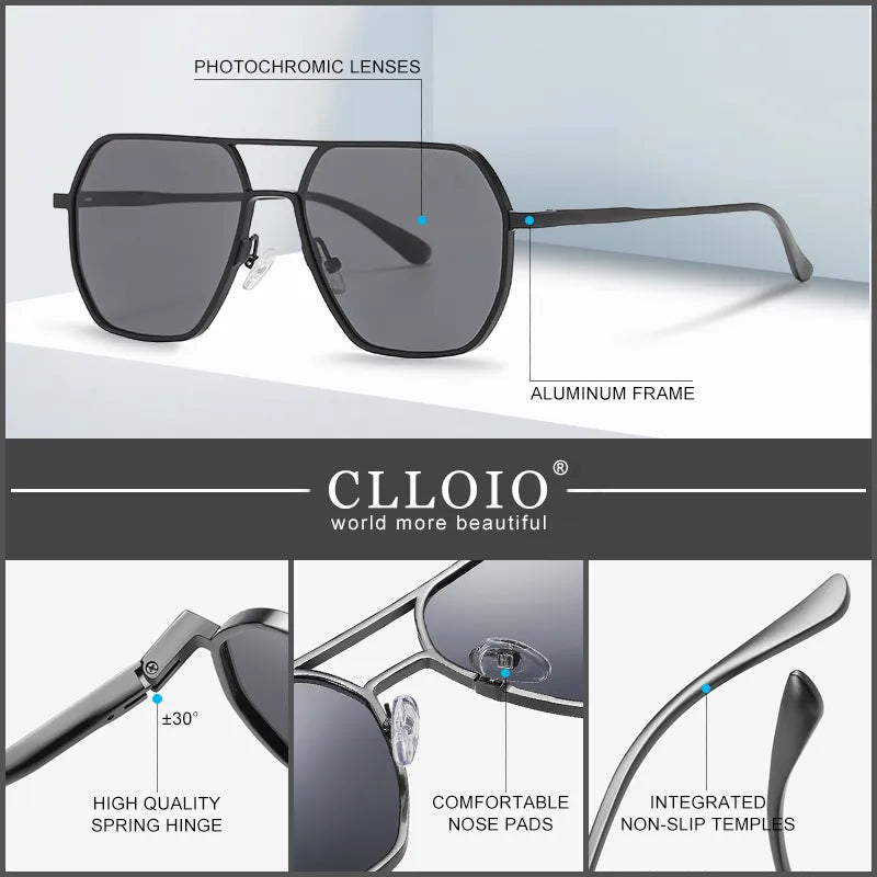 Clloio New Fashion Aluminium Photochromic Sunglasses Men Femmes Polaris Sun Glasses Chameleon Anti-Glare Driving Oculos de Sol