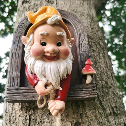 Resina escalada escultura de gnome barba branca anão anão estátua estátua pátio paisagem estatuetas decoração de árvore de jardim pingente de elfo elfo