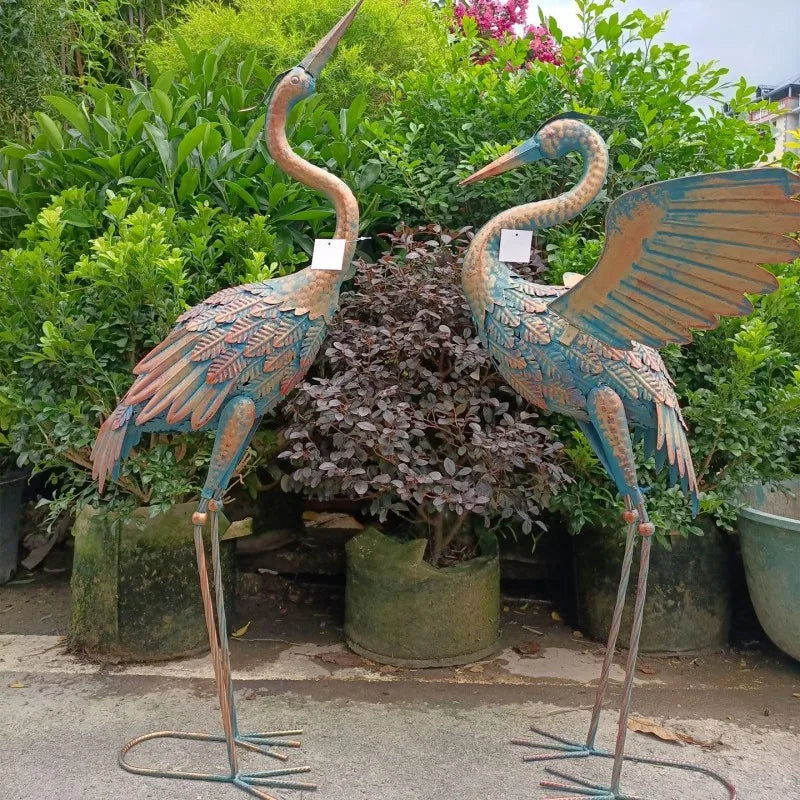 2pc / emball Garden Metal Crane Statues Ornements Patio Lawn Pond Yard Bird Art Decor Outdoor Standing Iron Heron Sculpture 83 / 94cm