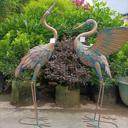 2pc / emball Garden Metal Crane Statues Ornements Patio Lawn Pond Yard Bird Art Decor Outdoor Standing Iron Heron Sculpture 83 / 94cm