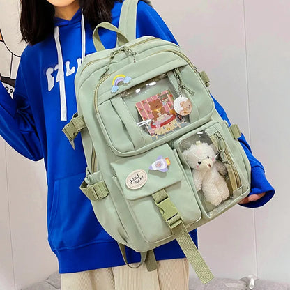 Roztomilé ženy batohy vodotesné viacerých vreckových nylonových batohov pre študentky pre dievčatá Kawaii Laptop Book Pack Mochilas