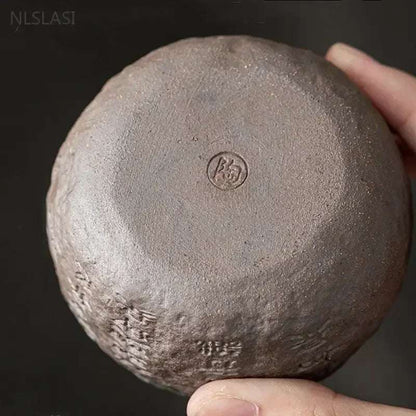 120ml Rough Pottery Handmade Relief Heart Sutra Zen Cup Ceramic Master Individual Single Cup Chinese Portable Tea Cup 1pcs