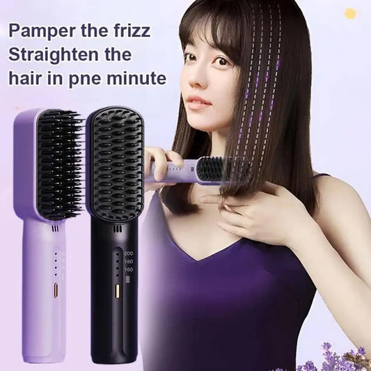 Líné vlasy bezdrátové vlasy bezdrátové vlasy Hot Comb Mini USB dobíjecí rychlé vytápění Rovnicí štětec pro domácí cestování G4O3