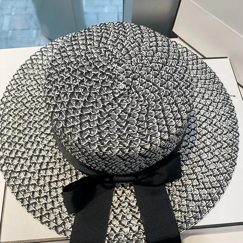 Dames s largeur paille femme femme de cap d'été robe de fête noire de plage noire seau de seau de soleil respirant