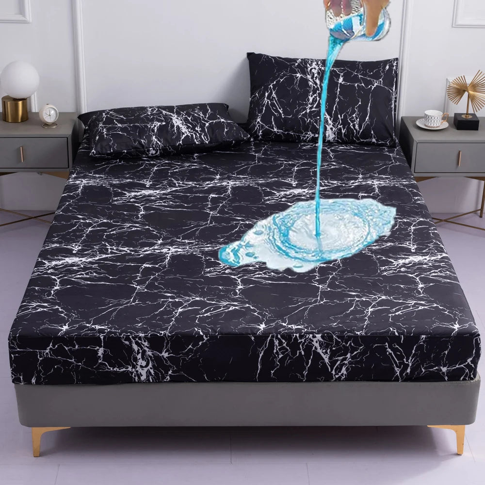 100% Waterproof Fitted Sheets Or Pillowcase Mattress Protector Bed Cover Elastic Band Solid Single Double Bedspread Queen Size