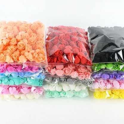 50/100/200pcs 3,5 cm de espuma PE Rose Head Flor Artificial para festa de aniversário de aniversário Decoração Diy Urso Rosa dos namorados Presentes do dia dos namorados