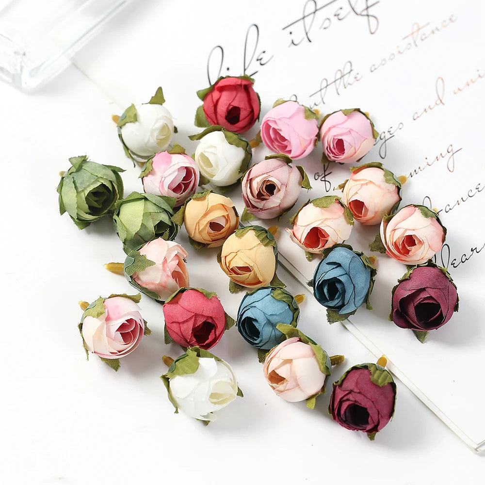 Roseseknopper kunstige blomster hode silke falsk blomst for hjem bryllup dekor jul 2023 fest diy krans tilbehør