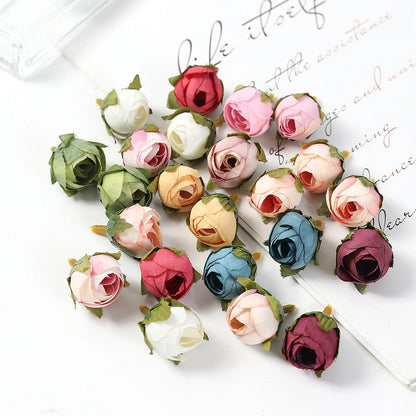 Roseseknopper kunstige blomster hode silke falsk blomst for hjem bryllup dekor jul 2023 fest diy krans tilbehør