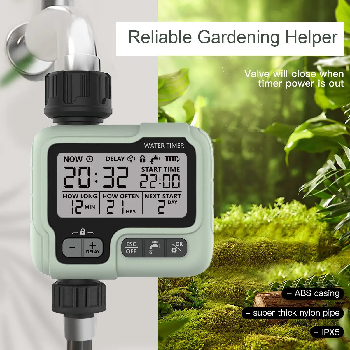 HCT-322 Automatisk vanntimer Garden Digital Irrigation Machine Intelligent Sprinkler Brukt utendørs for å spare vann og tid