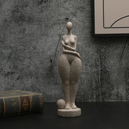 1pc, Sandstone Resin  Chubby Woman Statue  Handmade Sandstone Abstract Art Home Living Room Office Cabinet Tabletop Entryway Dec