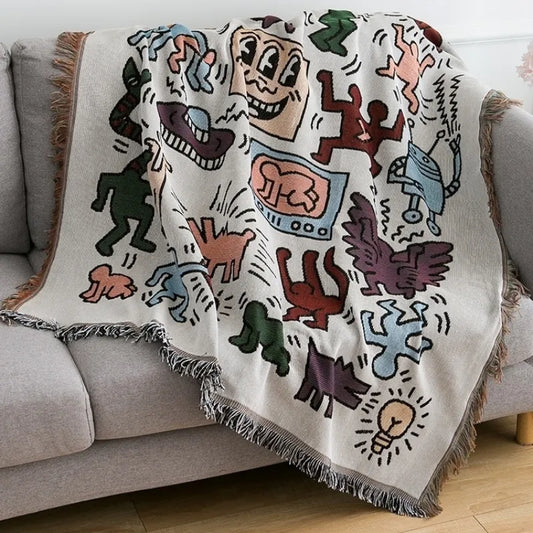Textile Stadt Ins Jigsaw Puzzle Wurf Decke Jacquard Weave Graffiti Home Decorative Quasten Tassels Wandteppich Outdoor Camping Matte