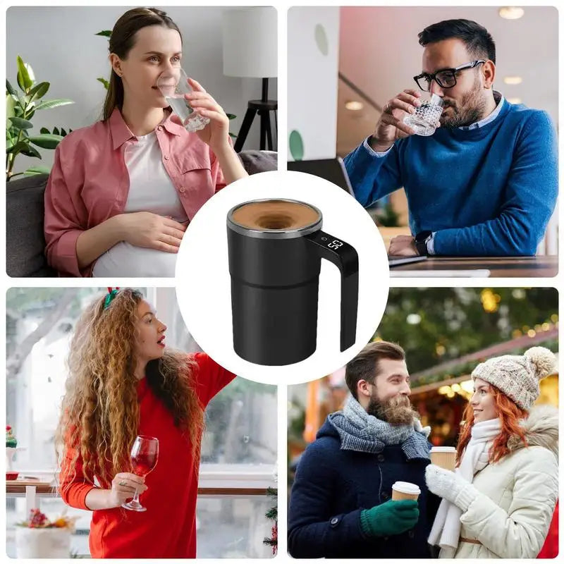 Automatic Stirring Magnetic Mug Rechargeable Stirring Coffee Cup with LCD Display Electric Stirring Cup Coffee Cup Mixer