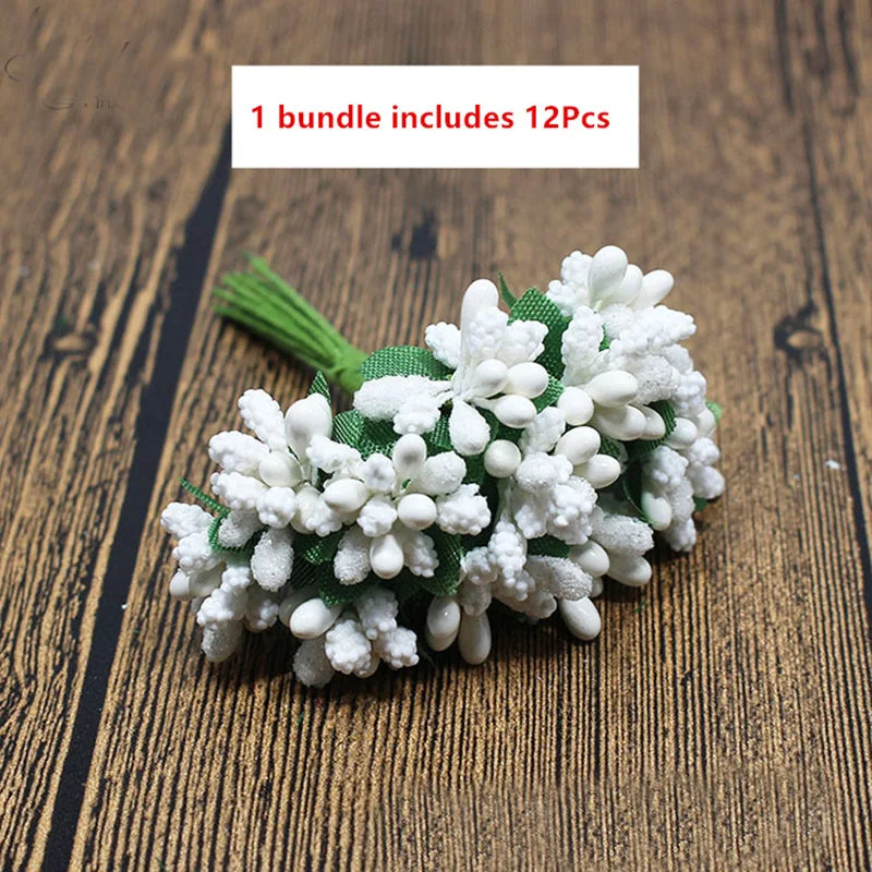 12/36/72/144pcs Mini Stamme Blume Künstliche Blumen basteln gefälschte Blumen für Hochzeitsstrauß Party Scrapbooking Decor DIY