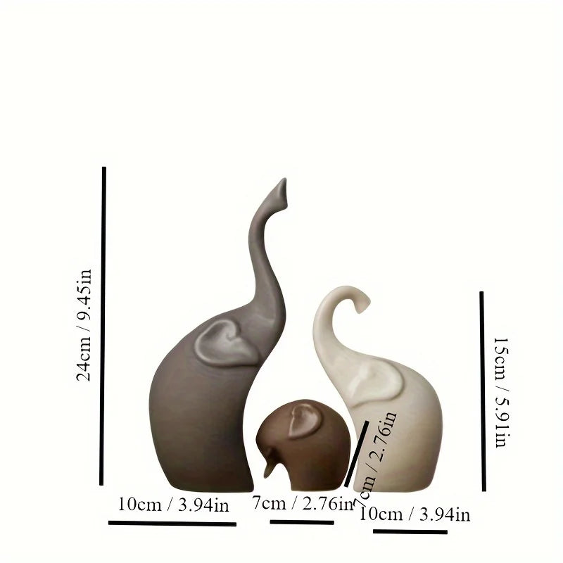 1set Nordic-Style Large Ceramic Elephant Family Figurine Set Matte Finish Animal Sculpture Entryway Decoration Unique Gift Idea