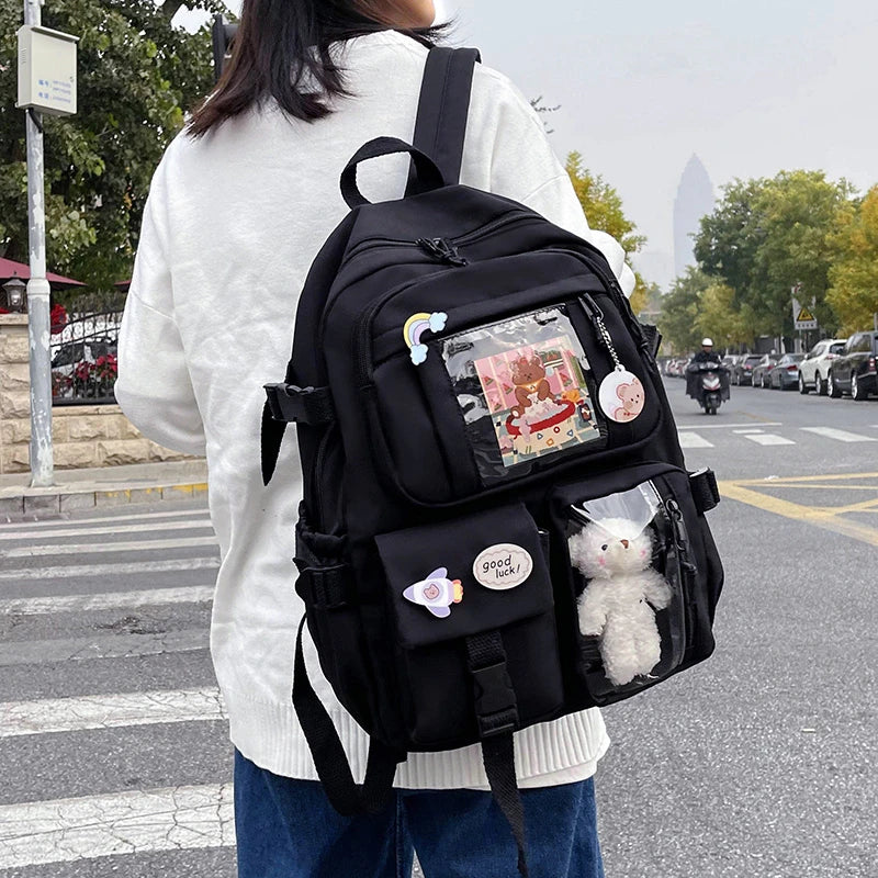 Roztomilé ženy batohy vodotesné viacerých vreckových nylonových batohov pre študentky pre dievčatá Kawaii Laptop Book Pack Mochilas