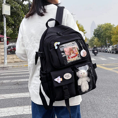 Roztomilé ženy batohy vodotesné viacerých vreckových nylonových batohov pre študentky pre dievčatá Kawaii Laptop Book Pack Mochilas