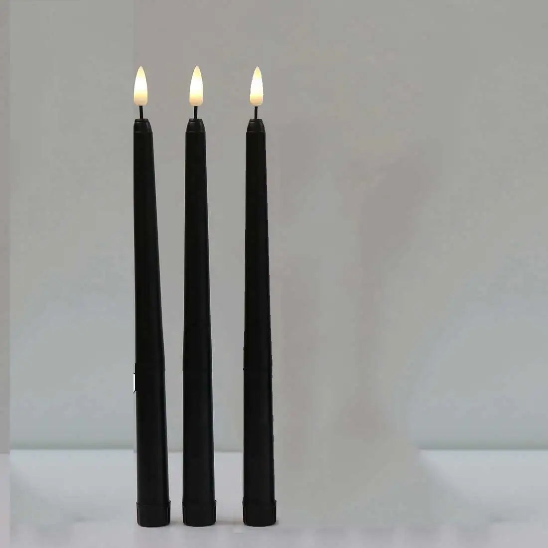 3 lub 4 sztuki 11 -calowe Halloweenowe czarne bezchłogowe świece LED z żółtym/ciepłym białym światłem, akumulator sztucznych świec LED