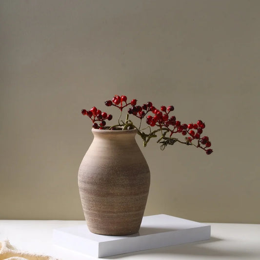 20.4CM High Ceramic Vase Retro Nostalgic Rough Clay Pottery Vases Vintage Handmade Style Home Decoration Dried Flowers
