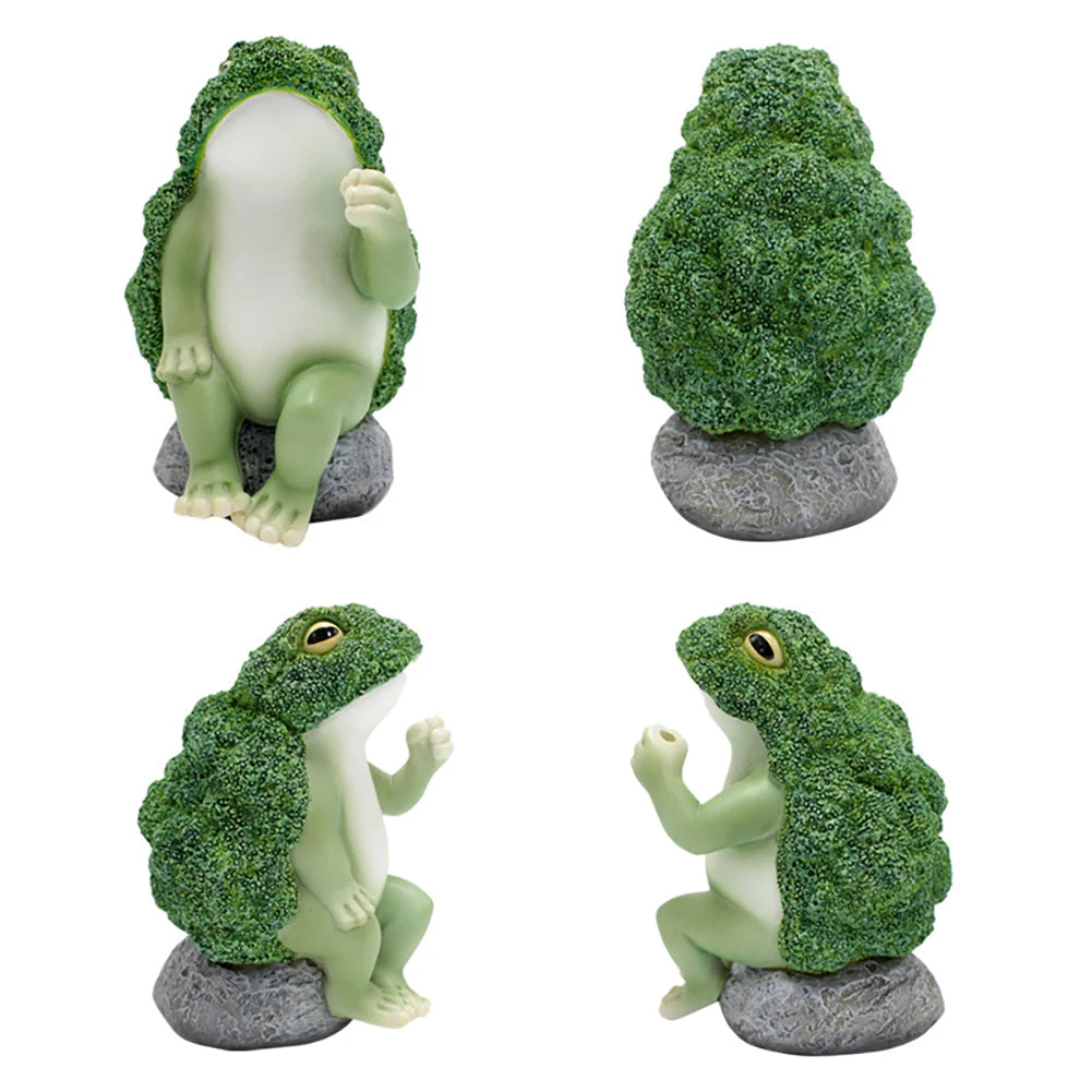 Grenouilles extérieures figurines jardin résine brocoli grenouille tenant la feuille de lotus assise sur l'ornement de sculpture roche