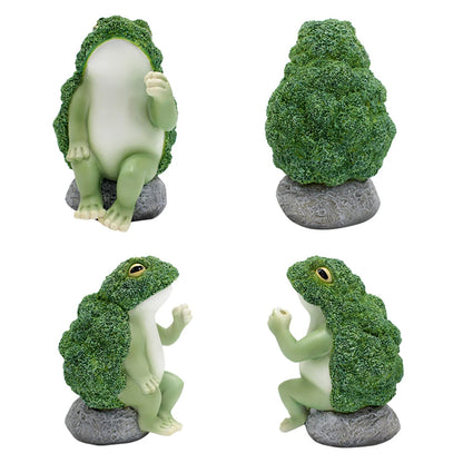 Grenouilles extérieures figurines jardin résine brocoli grenouille tenant la feuille de lotus assise sur l'ornement de sculpture roche