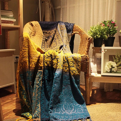 Blankets Mediterranean American Chenille Sofa Cushion Colorful Bohemian Chenille Plaids Sofa Large Cobertor Blanket With Tassel
