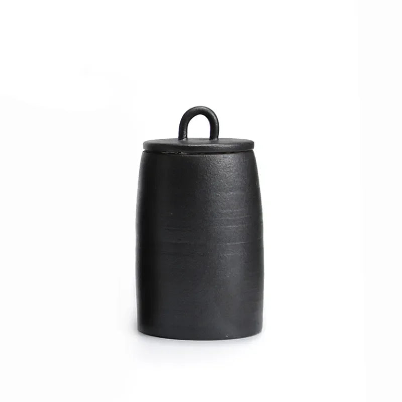 Japanese Ceramic Sealed Tea Caddy Coarse Pottery Large Vintage Spice Jar Household Candy Storage Tank Food Container Canister