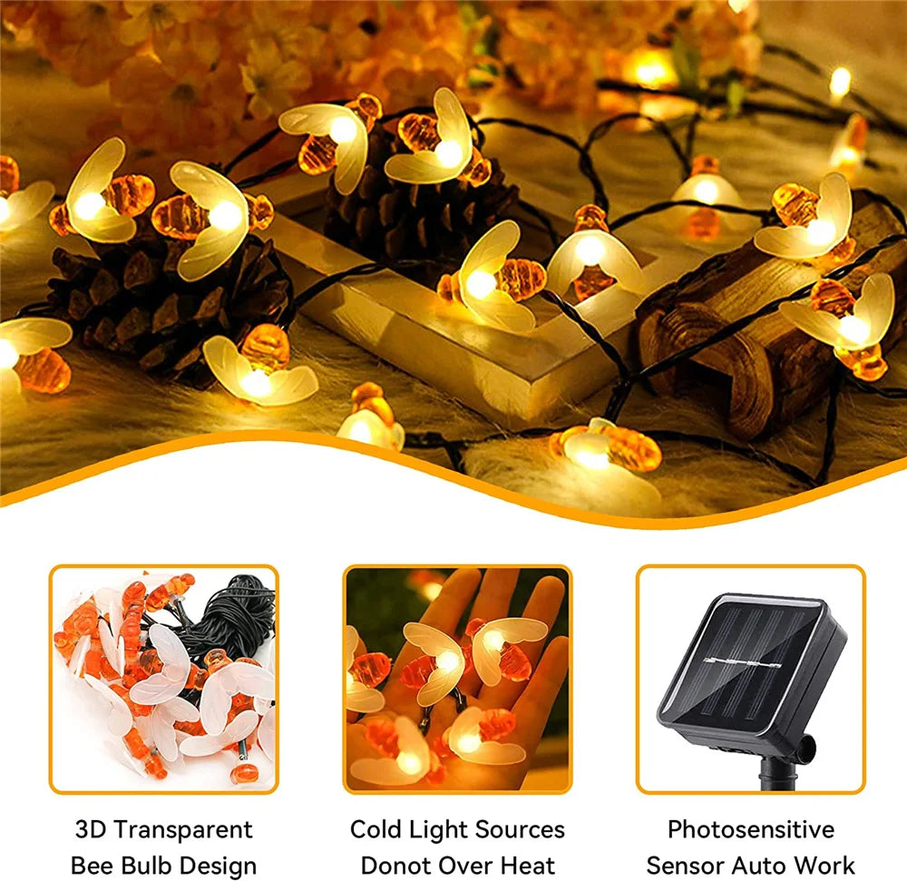 Solar String Light 20 LED LED ABELHA ABELA LIMPO LIMPELANTE CASE CASA PATIO PATIO DE FESTO DE NATAL TREE