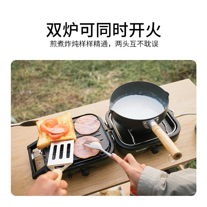 Naturehike موقد غاز مزدوج 2300 واط التخييم في الهواء الطلق نزهة موقد غاز الإشعال الإلكتروني طوي 2.5 كجم معدات الطبخ المحمولة