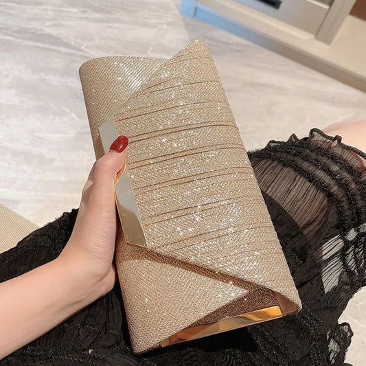 Glitter obálka kabelka Ženy lesklé zlato zložená dlhá kabelka ženský módny deň spojka blingedská svadobná hostina večerná taška
