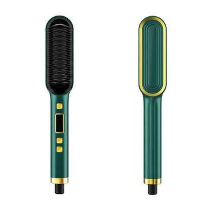 Display LCD per piastre per capelli da 2 in 1 con riscaldamento rapido a ioni negativo e pettine di arricciacapelli dritti anti-scaldatura