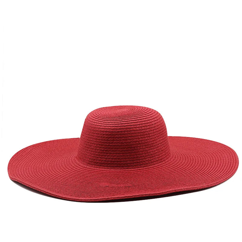 Ny stil Fast farve bred brim sommer sunshade panama stråhatte til kvinder udendørs afslappet luksus stråhætter sandstrand hatte