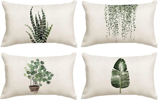 Grønn plante dekorasjon Putetrekk 30 x50cm lin Rektangulær putetrekk Sofa Hjemmeseng Dekorasjon Pute deksel