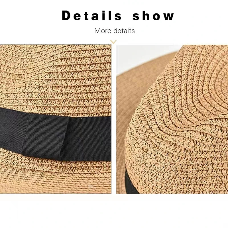 Gran tamaño 56-58 59-60cm Nuevo sombrero de paja de Panamá natural Hombres de verano Mujeres de ancho Wide Beh Beach UV Protección UV Fedora Sun Hat al por mayor