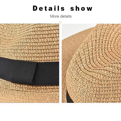 Gran tamaño 56-58 59-60cm Nuevo sombrero de paja de Panamá natural Hombres de verano Mujeres de ancho Wide Beh Beach UV Protección UV Fedora Sun Hat al por mayor