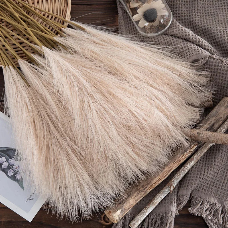 55 cm 5pcs Fluffy Pampas Gras Boho Dekor Blume gefälschte Pflanze Reed Simulierte Hochzeitsfeier Weihnachtshemmung Künstliche Blume künstliche Blume