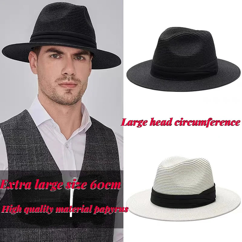 Gran tamaño 56-58 59-60cm Nuevo sombrero de paja de Panamá natural Hombres de verano Mujeres de ancho Wide Beh Beach UV Protección UV Fedora Sun Hat al por mayor