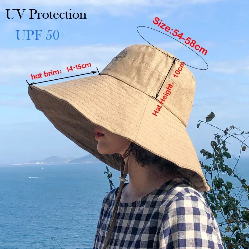 Sommerbrede rimme Solhat Kvinders sammenfoldelige rejsepakkbar spand hat japansk UV solcreme bomuld linned strand hat fisker hat