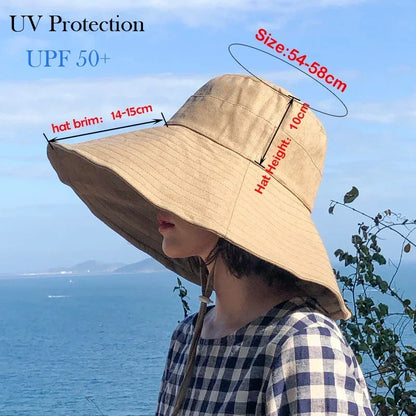 Sommerbrede rimme Solhat Kvinders sammenfoldelige rejsepakkbar spand hat japansk UV solcreme bomuld linned strand hat fisker hat