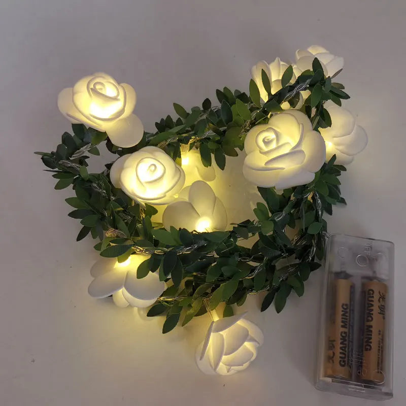 10/20leds Fehér 1,5/3Meter rózsa virághúr lámpákkal esküvői asztali dekorációk izzó mesterséges rózsa koszorú