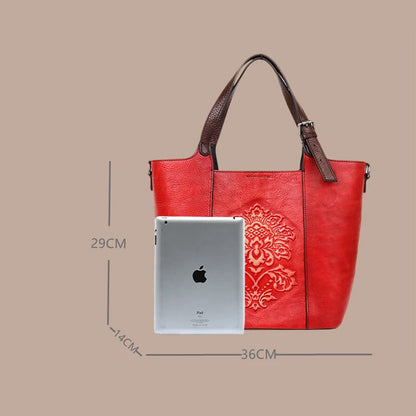 2024 Nové vintage styl luxusní kabelky Ženy Velká kapacita Bucket Bag Trial Cowhide Ručně vyrábějící dámské tašky na rameno