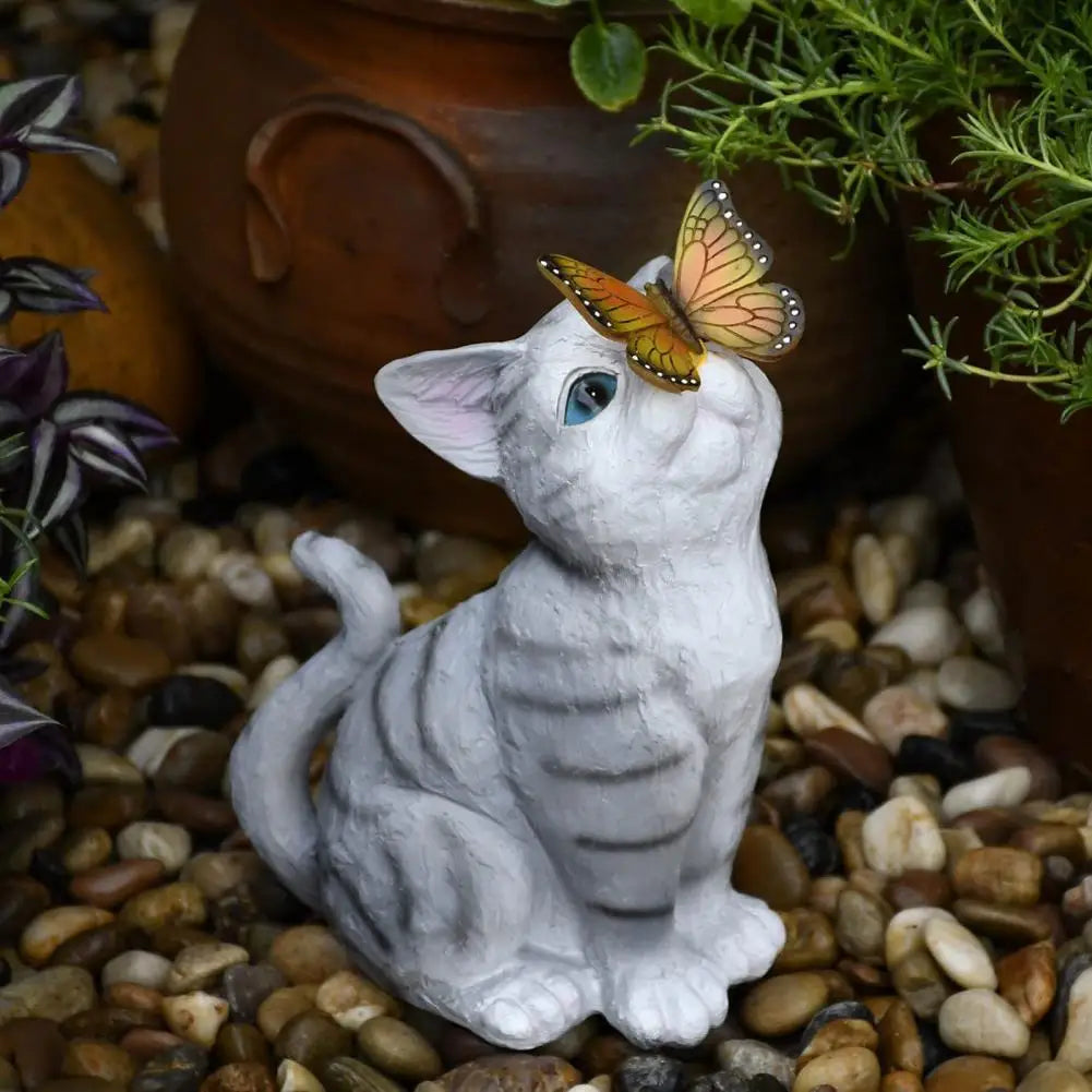 Hand-crafted Cat Statue Active Poses Solar Light Included Cat Ornament  Cat Sculpture with Solar Light Home Garden Decoration