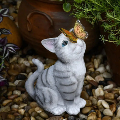 Hand-crafted Cat Statue Active Poses Solar Light Included Cat Ornament  Cat Sculpture with Solar Light Home Garden Decoration