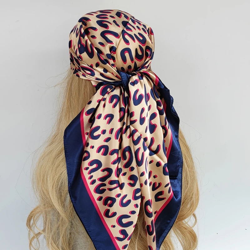 90*90 cm hårskjerf Kvinner Motedesigner vakre blomster foulard myk sateng sjal kerchief square silke skjerf