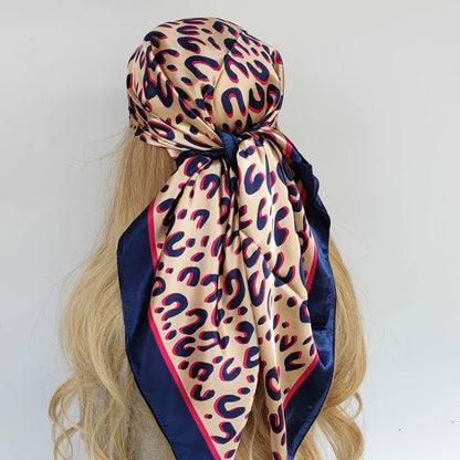 90*90 cm hårskjerf Kvinner Motedesigner vakre blomster foulard myk sateng sjal kerchief square silke skjerf
