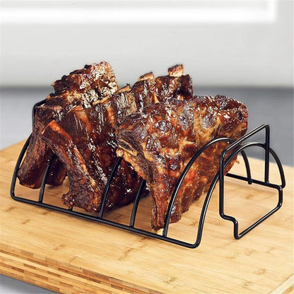 Nepchůjte BBQ RIB STAND STAND GRIBECUE STACKS STACKY Nerezová ocel Chicken Hovězí žebra gril černá pro plynový kuřák BBQ Tools BBQ