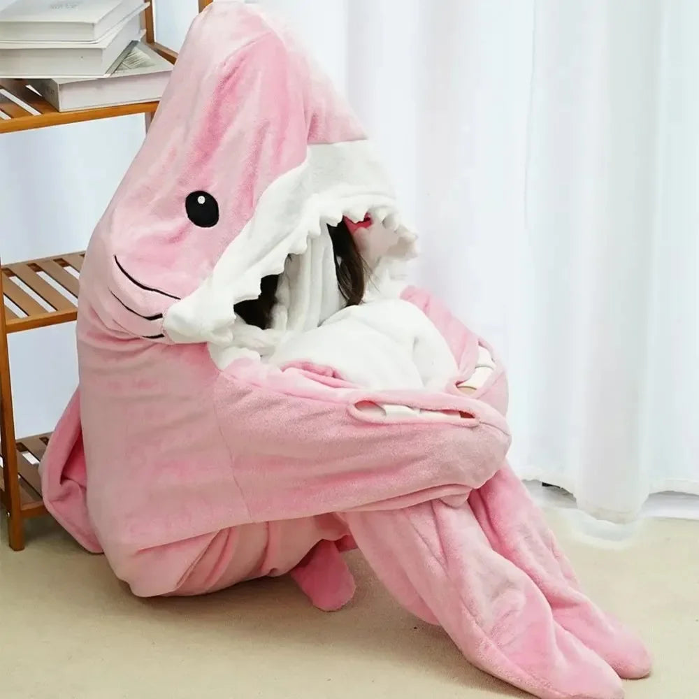 Haaiendekte volwassen cartoon slaapzak pyjama haped warme flanel grappige woonkleding shark onesie slaapzak winter warme deken