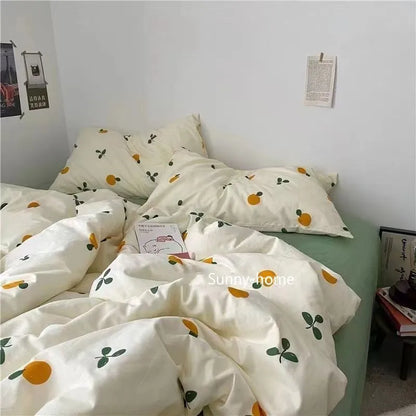 Kawaii Cherry Dupa Cover Set Pillowcase Floare Flori Floral Fete fete cu dimensiuni complete Kit de lenjerie de pat moale coreeană în stilul stilului de casă