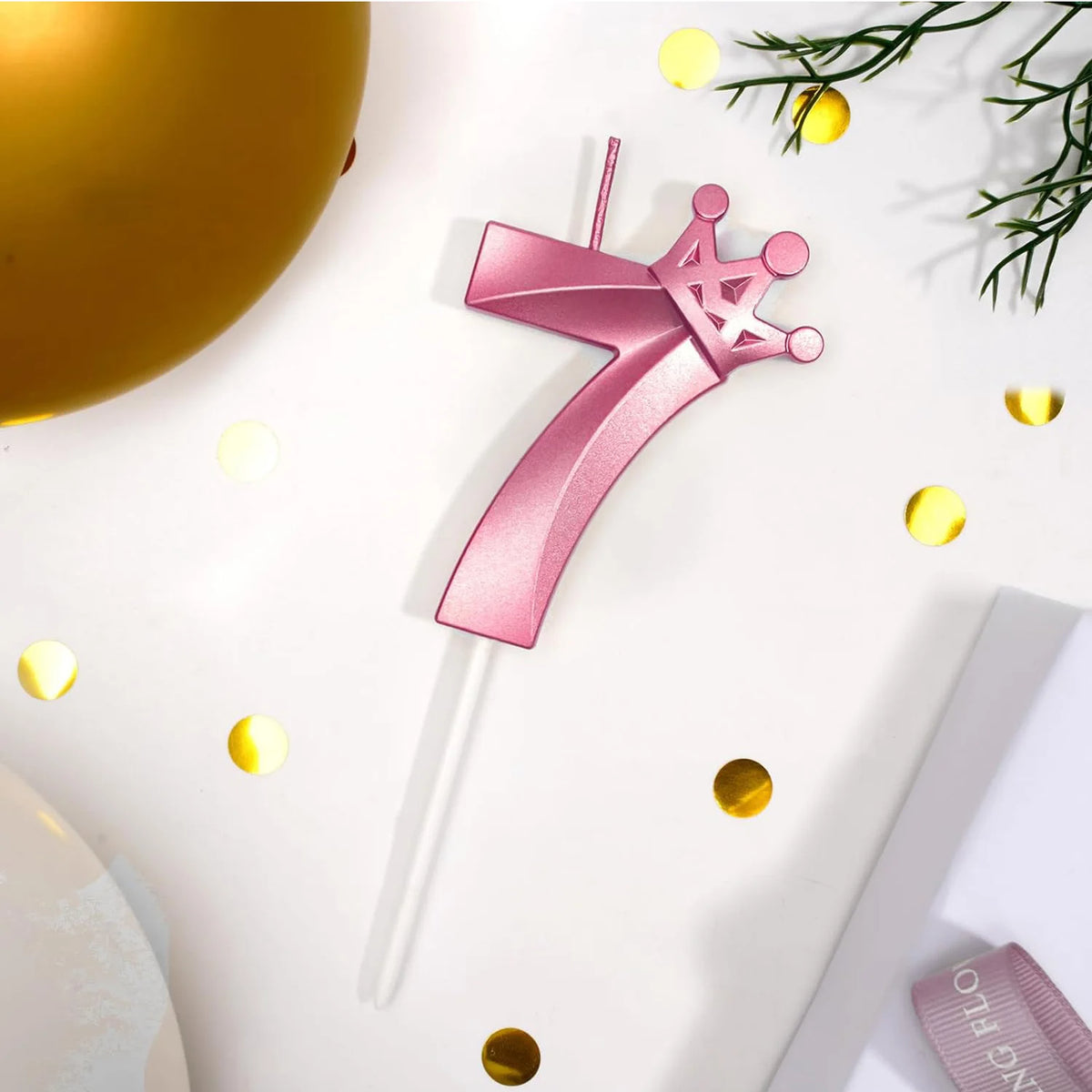 Lumânări roz 7 de naștere, 3d coroană numărul 7 tort topper numeral lumânări de ziua de naștere cu decor elegant pentru coroană pentru decorațiuni de ziua de naștere