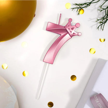 Lumânări roz 7 de naștere, 3d coroană numărul 7 tort topper numeral lumânări de ziua de naștere cu decor elegant pentru coroană pentru decorațiuni de ziua de naștere